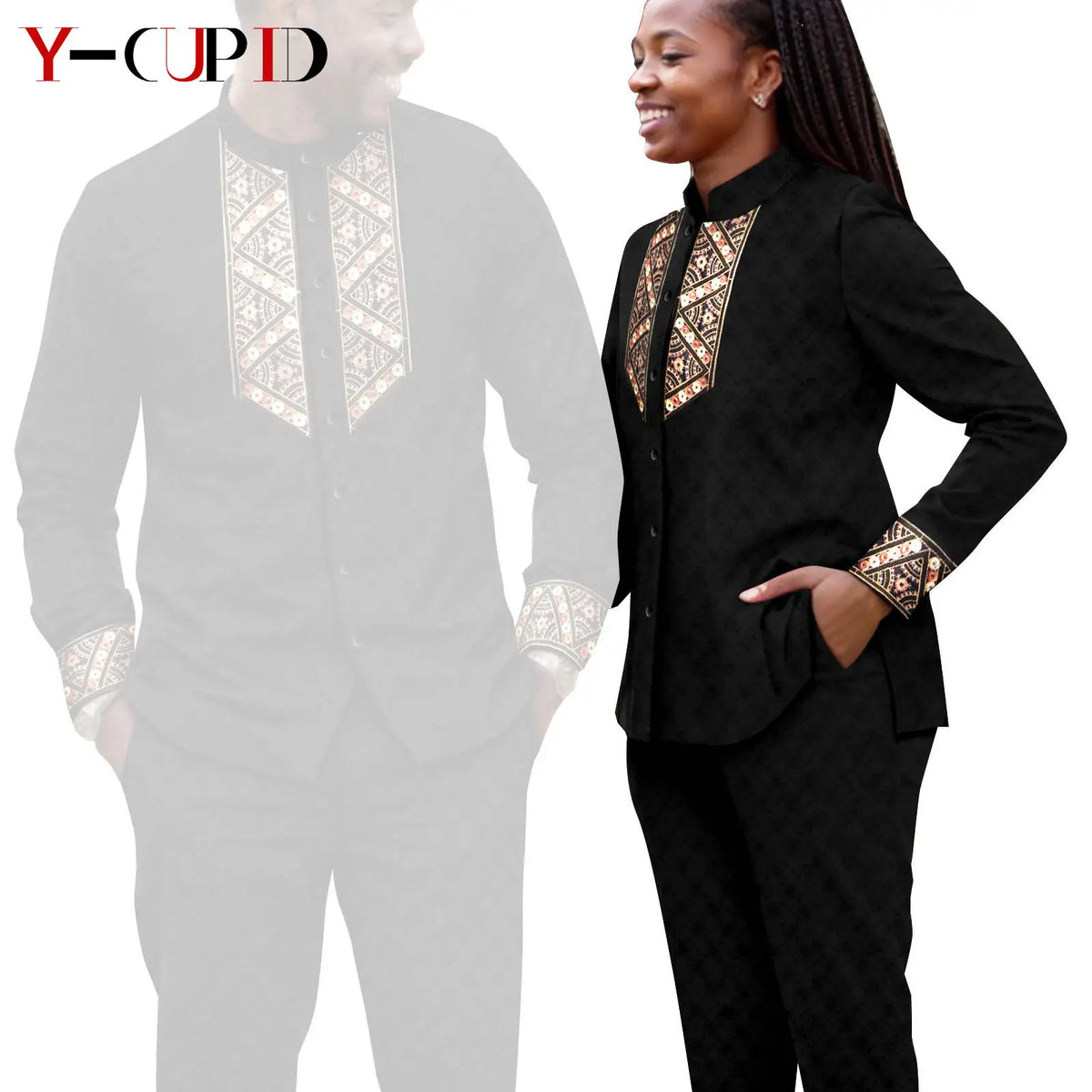 Conjunto Jacquard Africano Boda Pareja | Blusa y Pantalón | Tallas XS-6XL | Tico Trendy