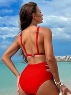 Conjunto de Bikini Halter de Color Sólido Cikini para Vacaciones y Playa