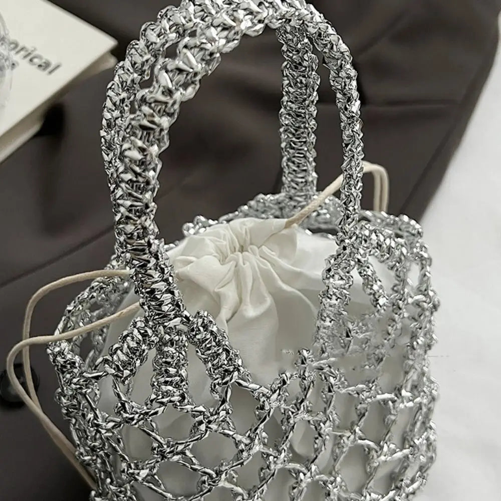 Bolso Tejido de Lujo con Cordón, Gran Capacidad y Diseño de Cubo para Mujer