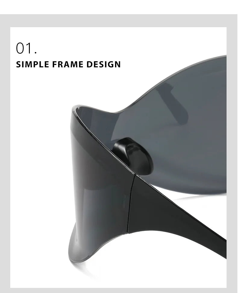 Gafas Sol Gran Tamaño Sin Montura Futuristas | PUNK Y2K Plateadas UV400 Espejo