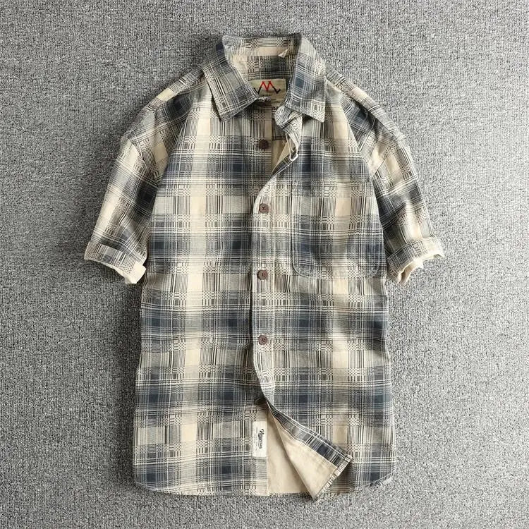 Camisa Retro Hombre | Cuadros Tartán | Algodón Tejido | Corte Holgado | Ticotrendy