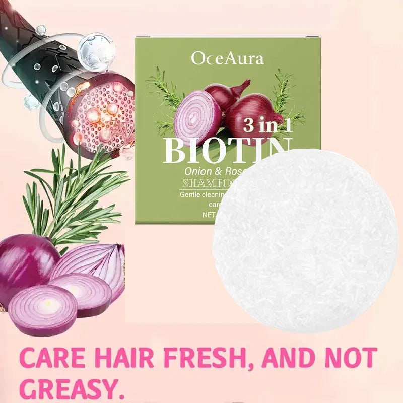 Jabón Champú de Cebolla y Biotina - 60g, Adecuado para Todo Tipo de Cabello, Hidratante y Suavizante, Rico en Extracto de Alecrim