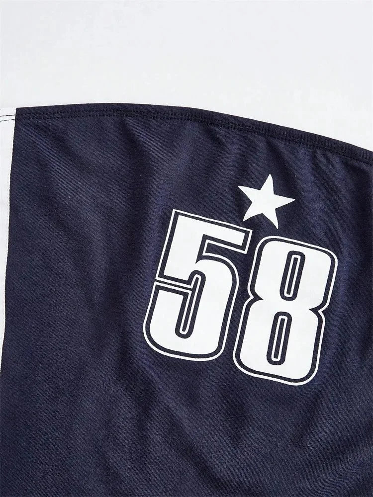 Top de tubo con estampado de letras y estrellas para mujer, ropa Y2k de verano con hombros descubiertos, Top corto sin espalda, ropa de calle