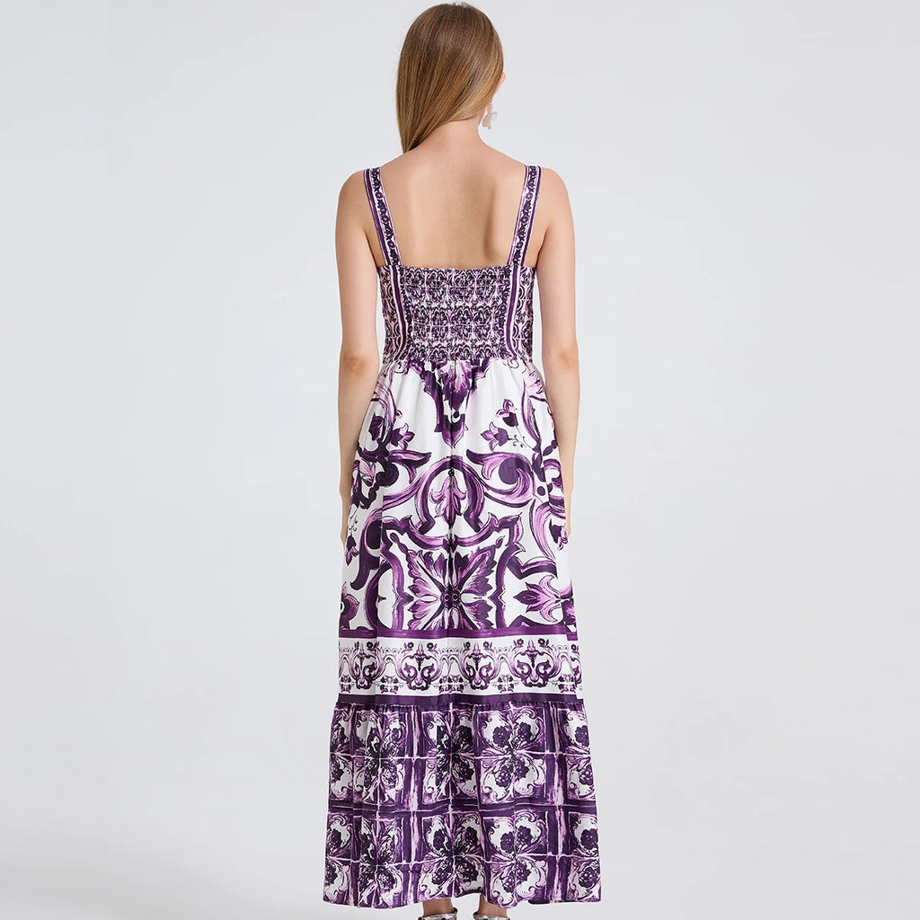 Vestido Vintage Estampado A-Line | Tiras de Espagueti Espalda al Aire Primavera Verano