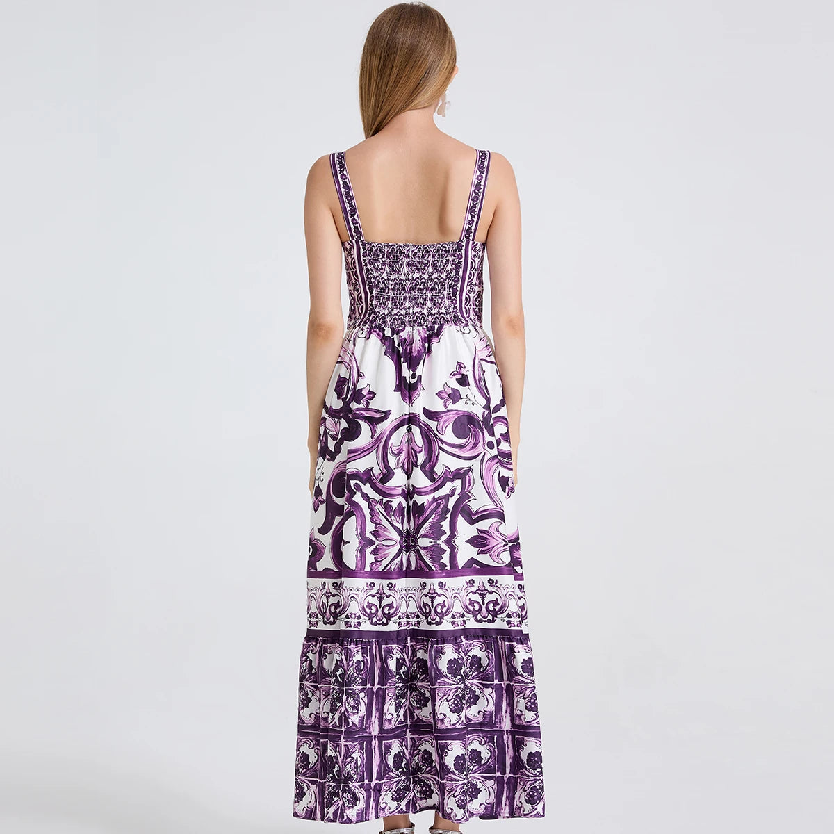 Vestido Vintage Estampado A-Line | Tiras de Espagueti Espalda al Aire Primavera Verano