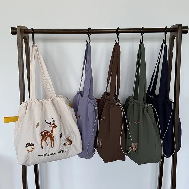 Bolso Hombro Nailon Mujer Bordado Dibujos Animados Gran Capacidad