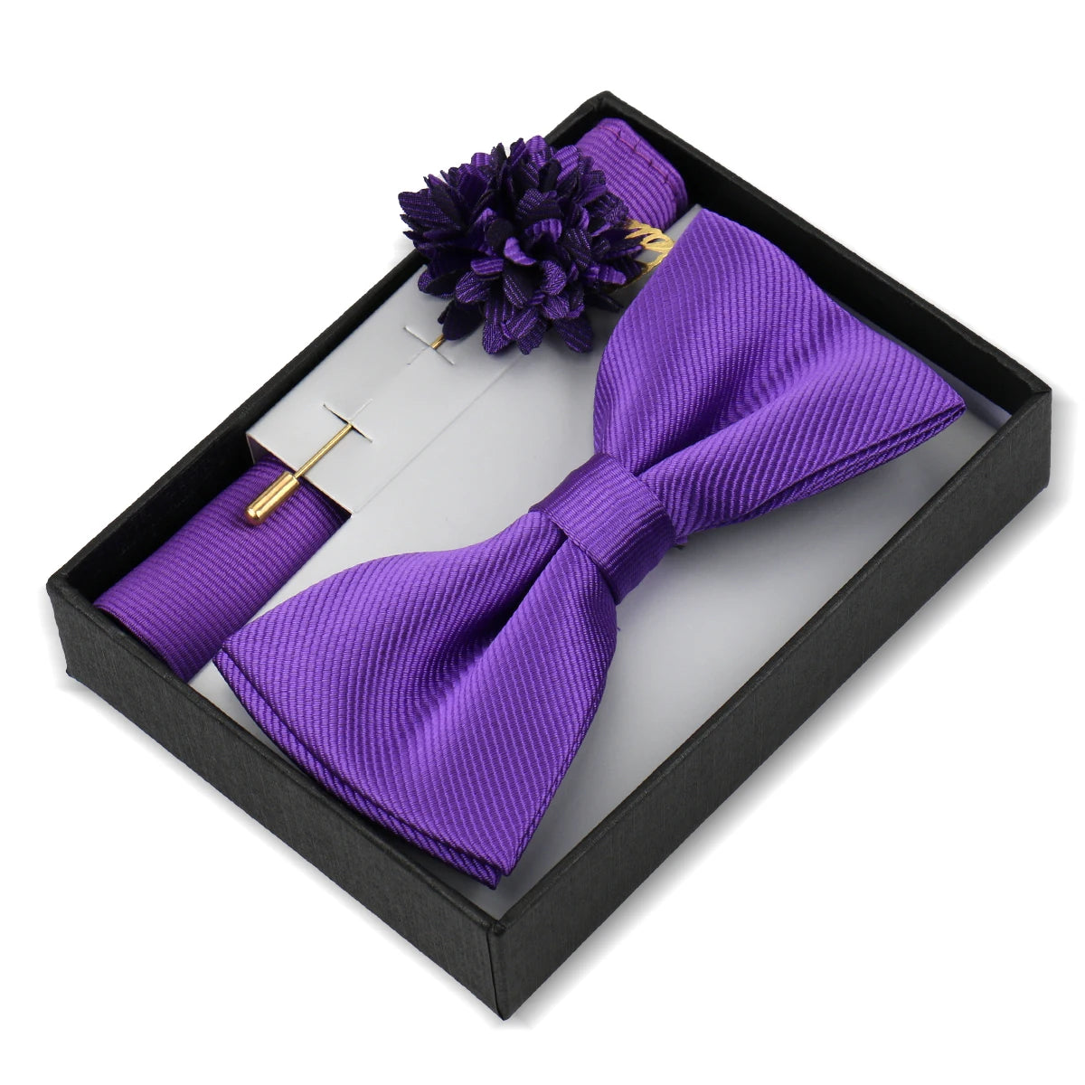 Set De Pajarita Broche Flor Pañuelo Accesorio De Traje Boda