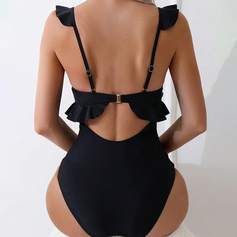 Traje de Baño de Una Pieza con Volantes - Monocromático y Sexy 2024