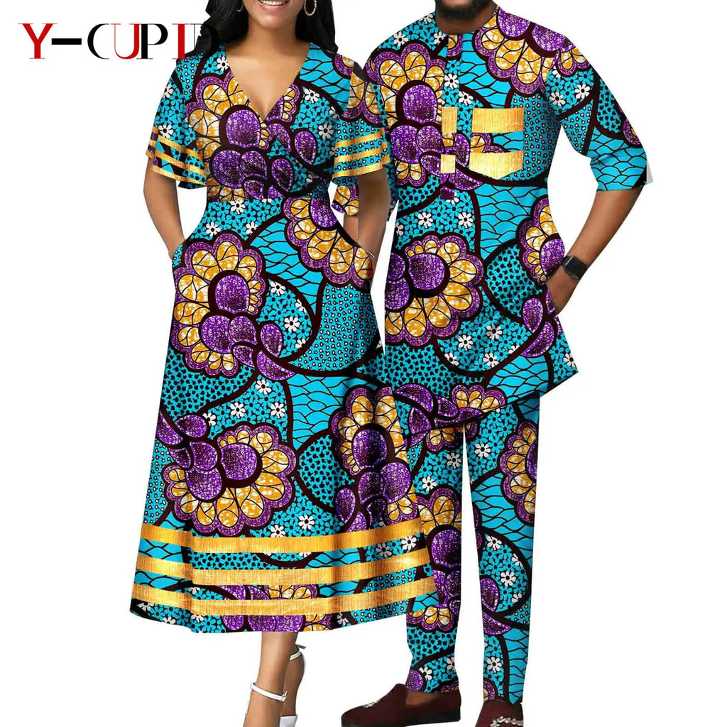 Vestido Cuello V Estampado Africano Pareja | Top y Pantalón | Tallas XS-6XL | Tico Trendy