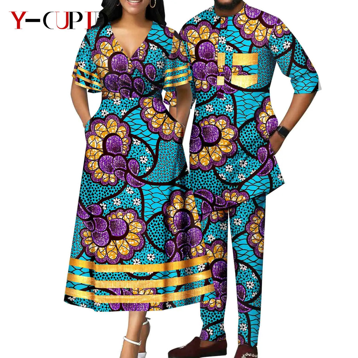 Vestido Cuello V Estampado Africano Pareja | Top y Pantalón | Tallas XS-6XL | Tico Trendy