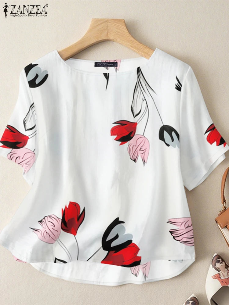 Blusa para Mujer 2025 | Estampado Floral y Cuello Redondo | Oficina y Vacaciones | Ticotrendy