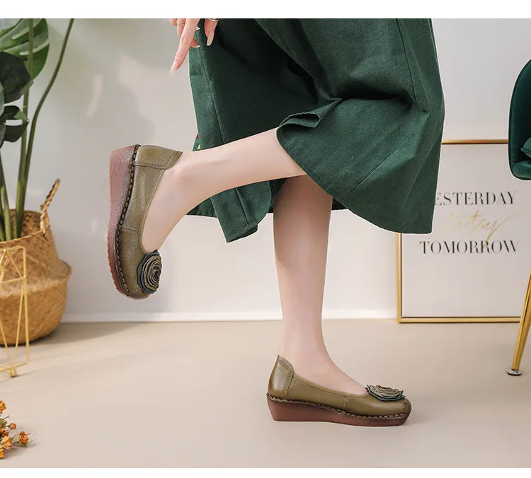 Mocasines Étnicos De Flores | Cuero Genuino Estilo Retro Lujoso Casual