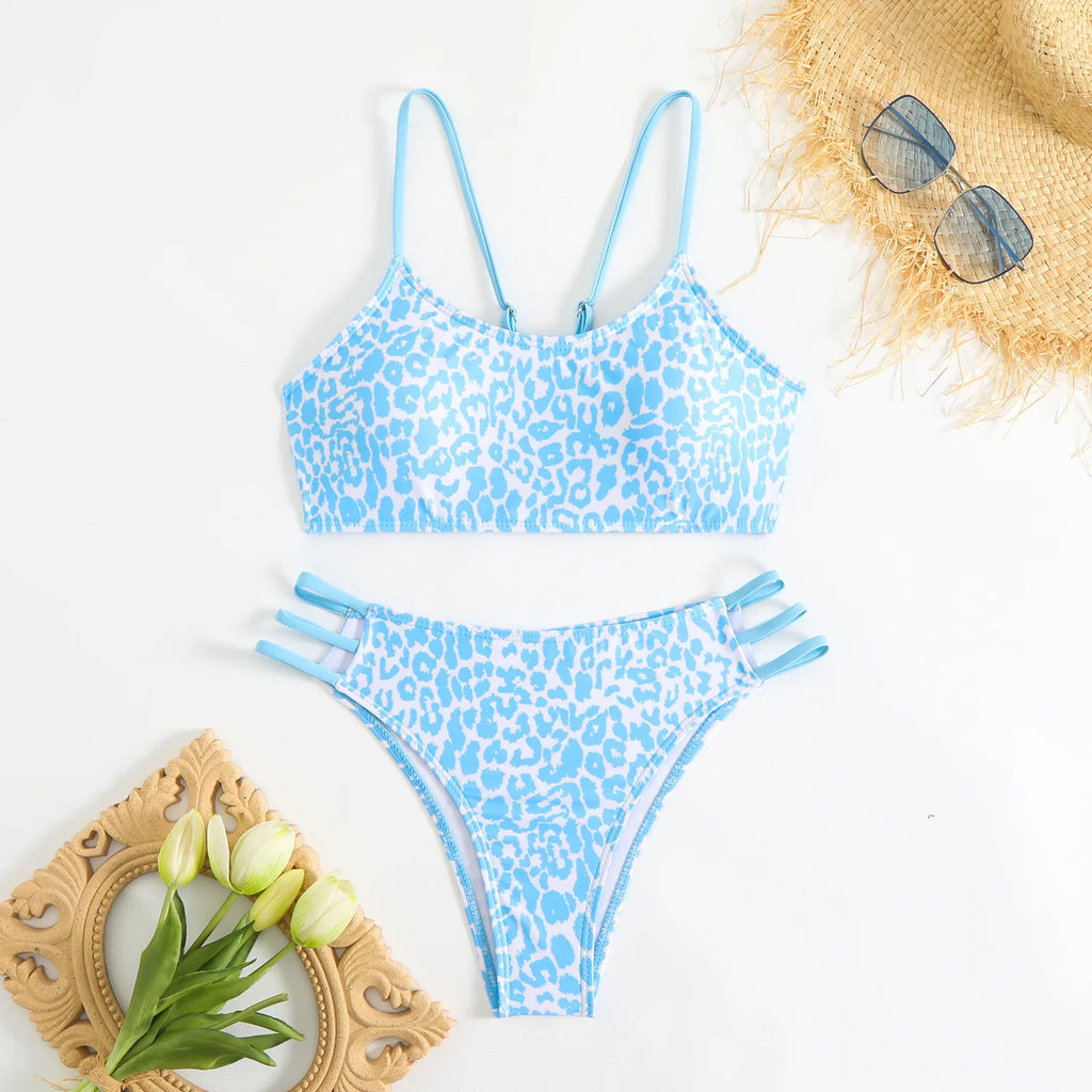 Bikini Dividido con Aros de Textura Sólida para Verano