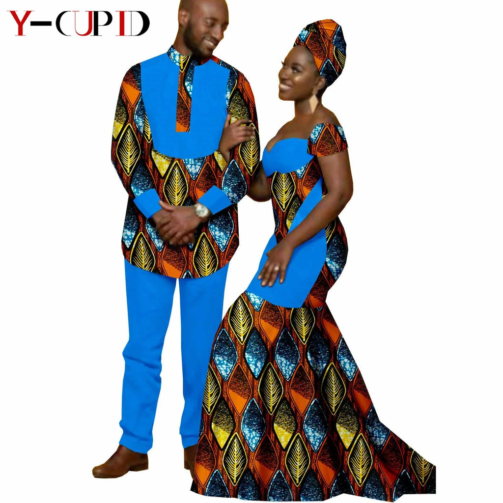 Vestido Sirena Africano Bazin Riche Pareja | Top y Pantalón | Tallas S-6XL | Tico Trendy