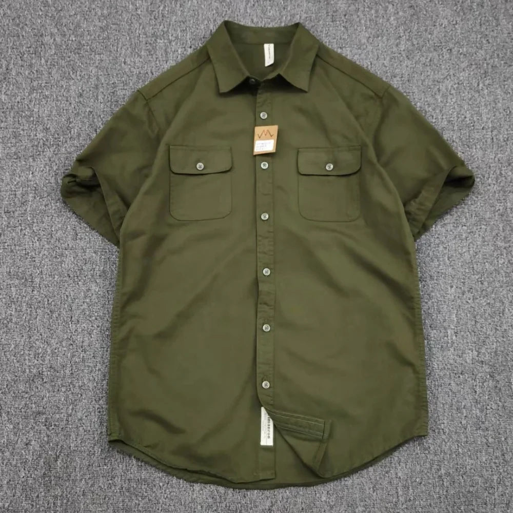 Camisa Carga Vintage Hombre | Sarga Algodón Lavada | Manga Corta | Ticotrendy Costa Rica