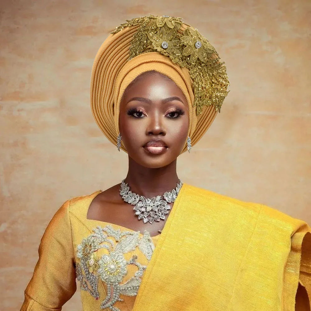 Turbante Africano con Encaje Bordado para Mujer