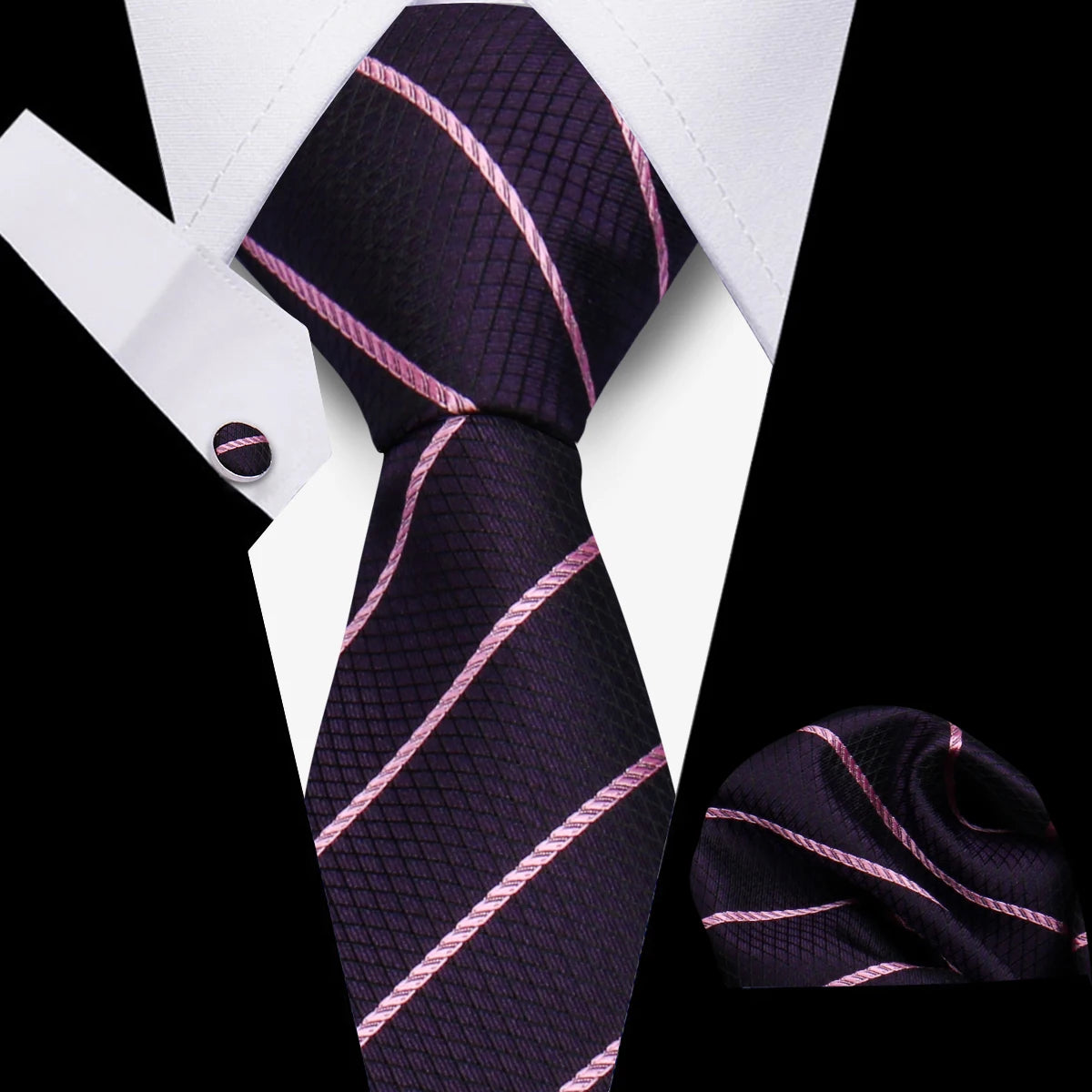 Conjunto Corbata Pañuelo Gemelos Negocios Boda Accesorio De Moda