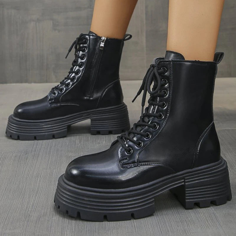 Botines de Plataforma | Estilo Británico | Tacón Grueso | Mujer
