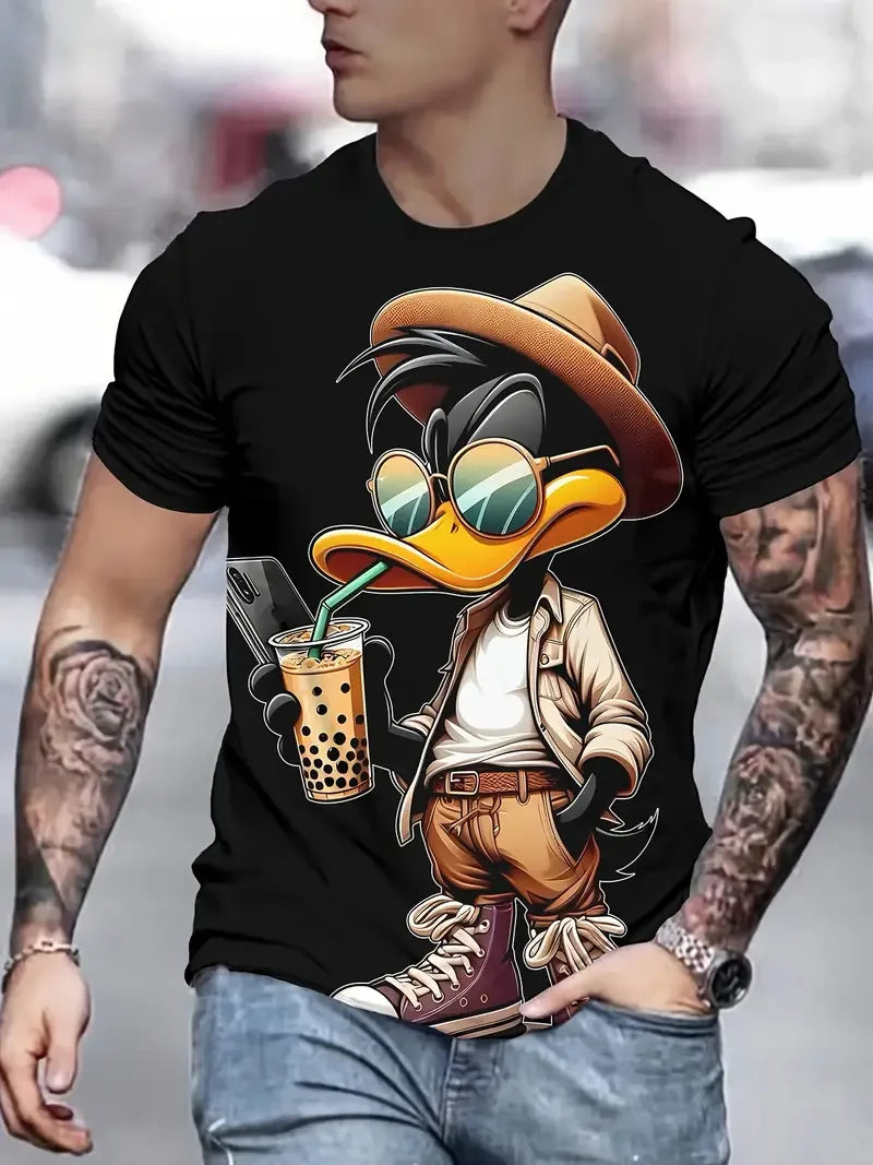 Camiseta Divertida Hombre Estampado Pato | Dibujos Animados Manga Corta Secado Rápido