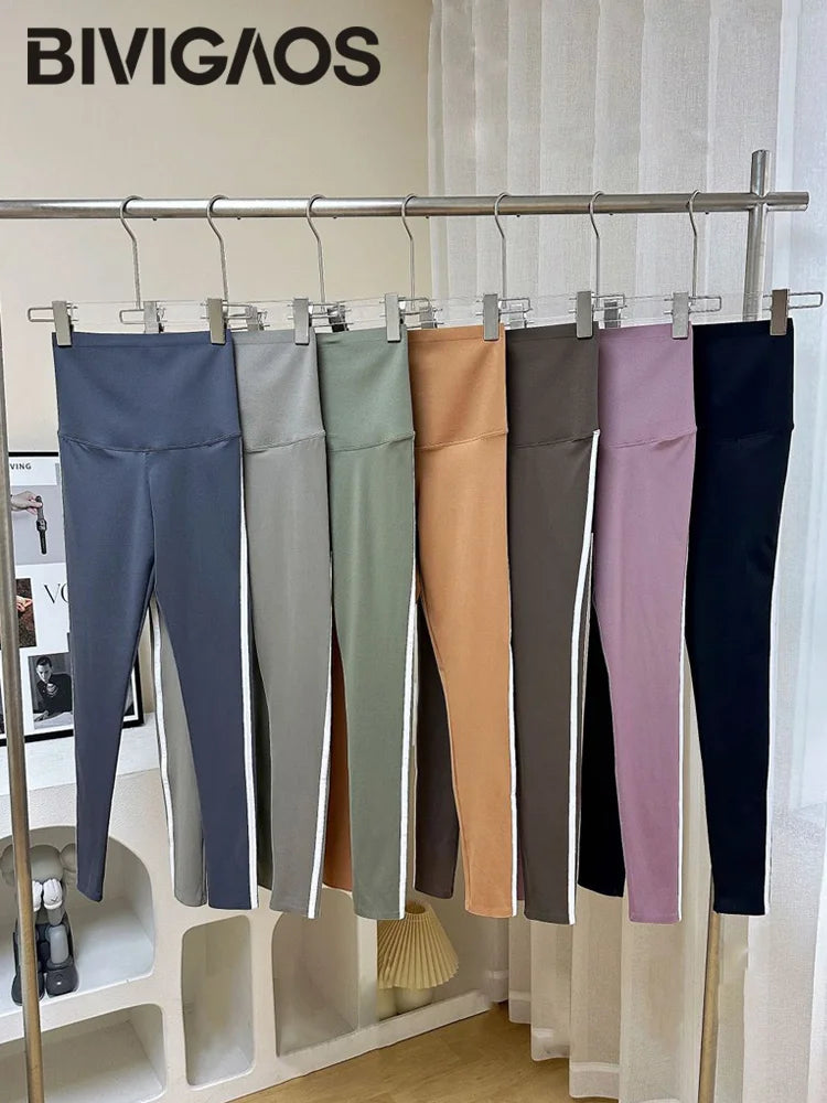 Leggings Piel Tiburón Raya Lateral | Cintura Alta Ajustado Casual | Mallas Deportivas PV | Ticotrendy