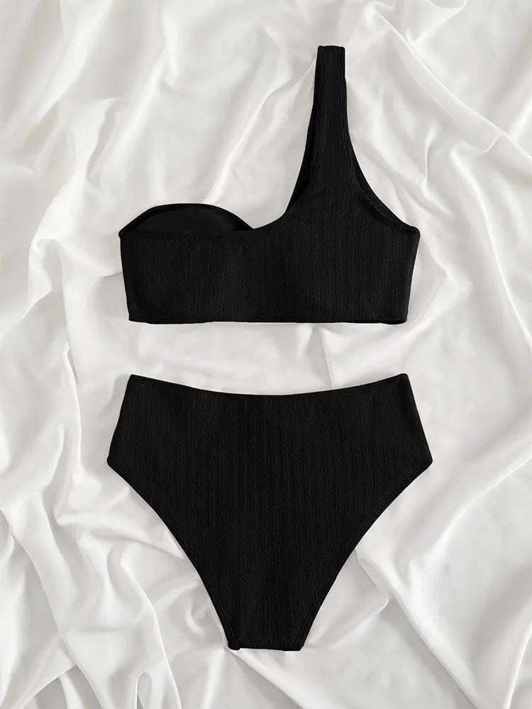 Bikini de Un Hombro y Tiro Alto - Conjunto Elegante para la Arena