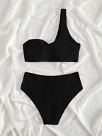 Bikini de Un Hombro y Tiro Alto - Conjunto Elegante para la Arena