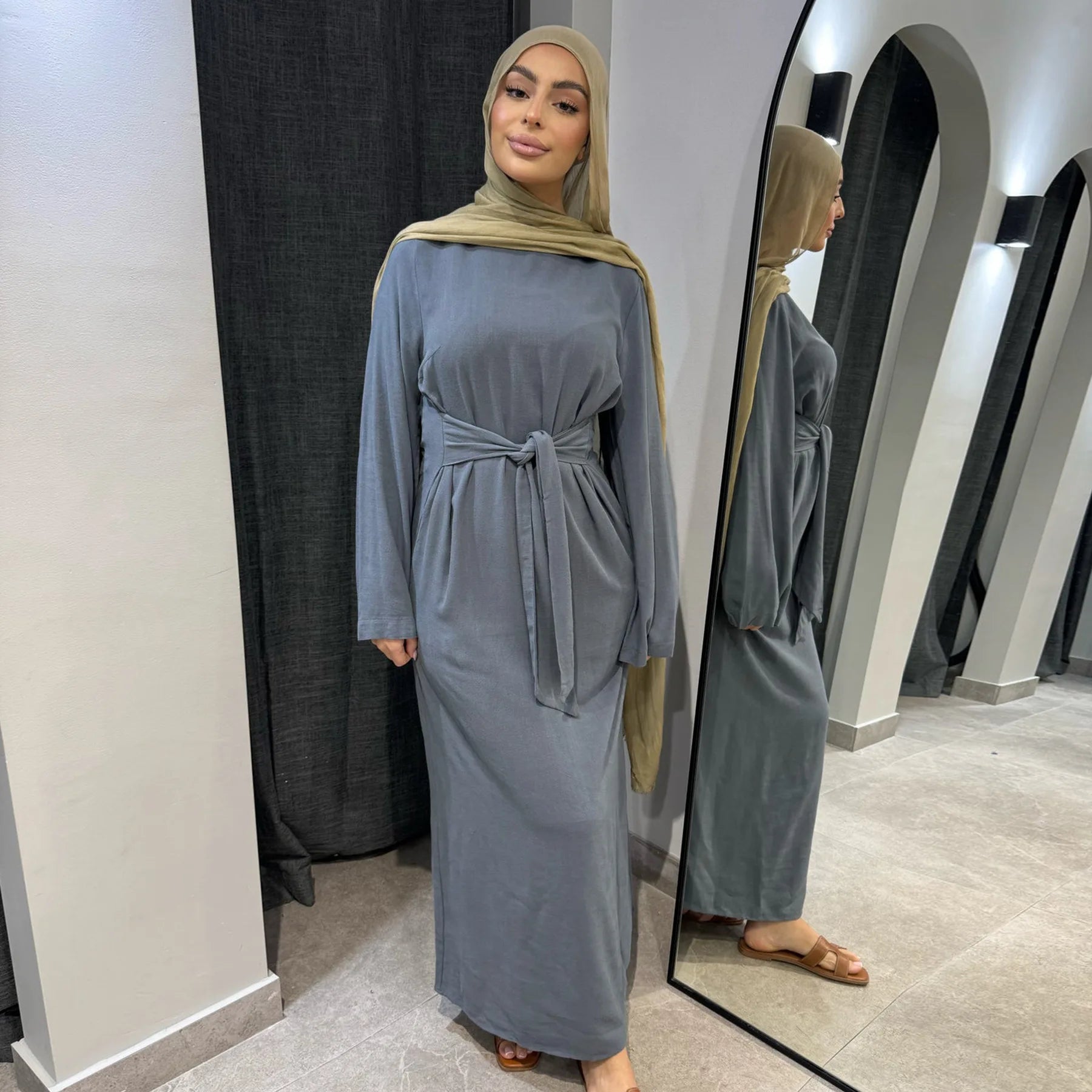 Vestido Bandage de lino y algodón Eid para mujer, vestido de fiesta Abaya musulmán, caftán árabe de Dubái, Turquía, Marruecos, vestido islámico
