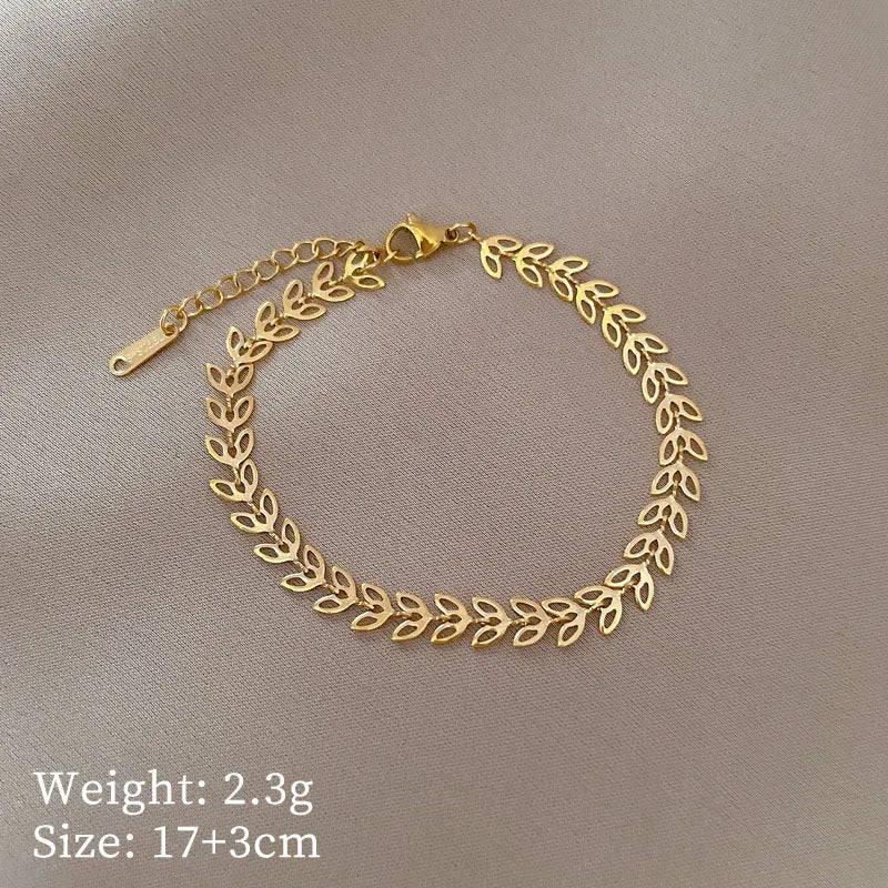 Pulseras de cadena de hojas huecas simples de acero inoxidable para mujeres y niñas, pulsera de Color dorado y plateado a la moda, accesorios de joyería