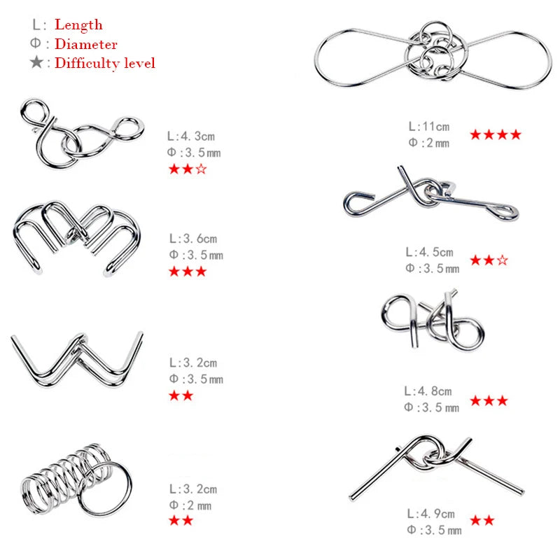 Rompecabezas Montessori de Metal para niños y adultos, juego interactivo de alambre, IQ, Mente, Cerebro, juguetes educativos, 8 piezas por juego