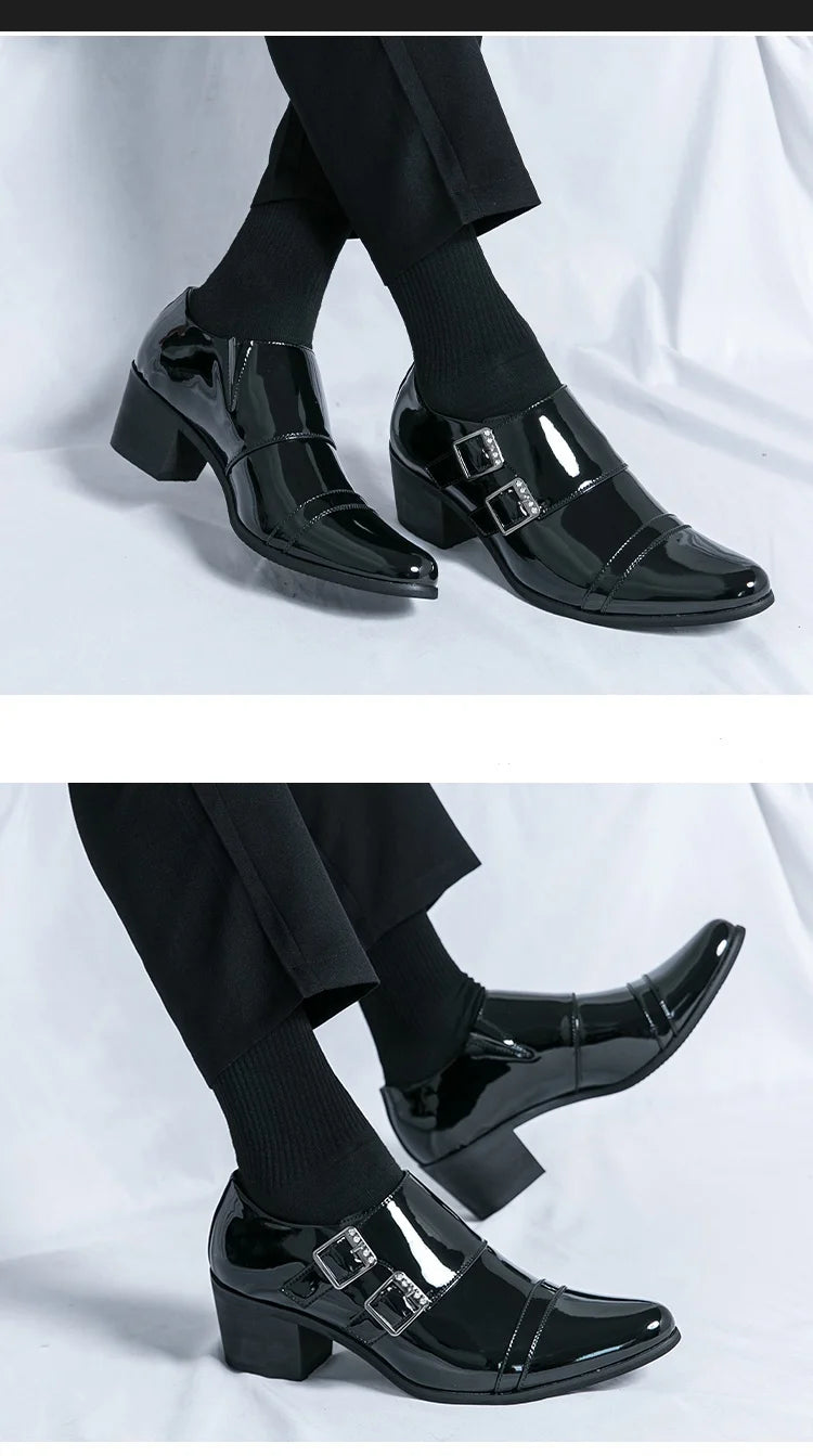 Zapatos Vestir Hombre Ticotrendy Piel Dividida Retro Punta Puntiaguda Boda | Con Hebilla