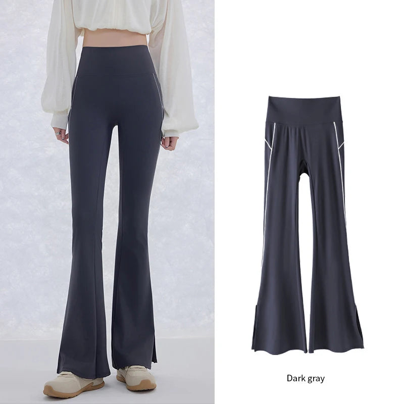 Pantalón Acampanado Curva Raya | Micro Flare Tobillo Dividido | Piel Tiburón Cintura Alta Sexy