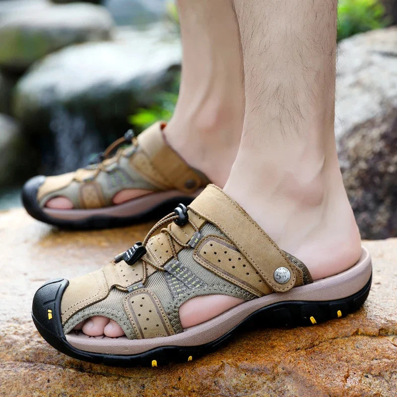 Sandalias Cuero Genuino Hombre Playa Casual Hechas a Mano | Estilo Conciso Lujo
