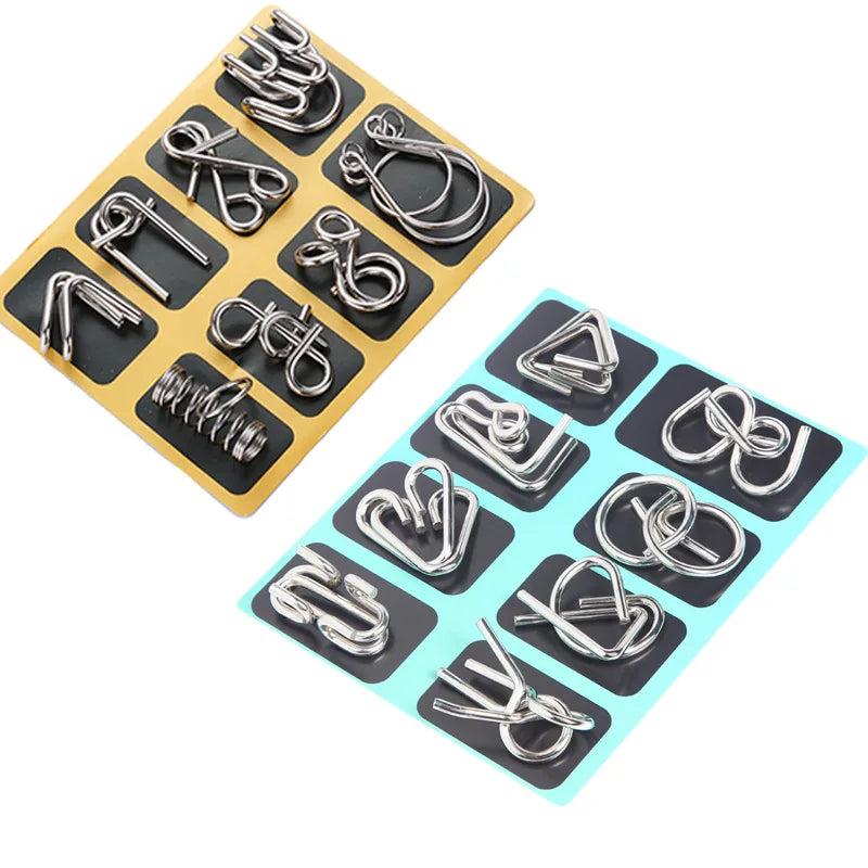 Rompecabezas de anillo chino de Metal para niños y adultos, puzles mágicos, rompecabezas clásicos, IQ Brain Teaser, 8 juegos por paquete
