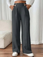 Pantalón Drapeado Elegante | Cintura Alta, Recto, Suelto y Color Sólido Verano 2025