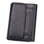 GENODERN, billeteras de cuero genuino para hombre, monedero corto de lujo a la moda para hombre, billeteras masculinas triples de alta calidad con cerrojo