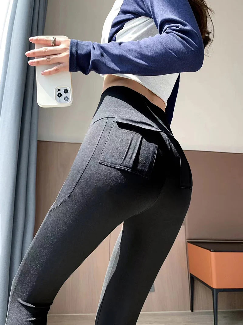 Leggings Piel Tiburón Cargo | Cintura Alta Elástico Sexy | Bolsillo Fitness Deporte PV | Ticotrendy