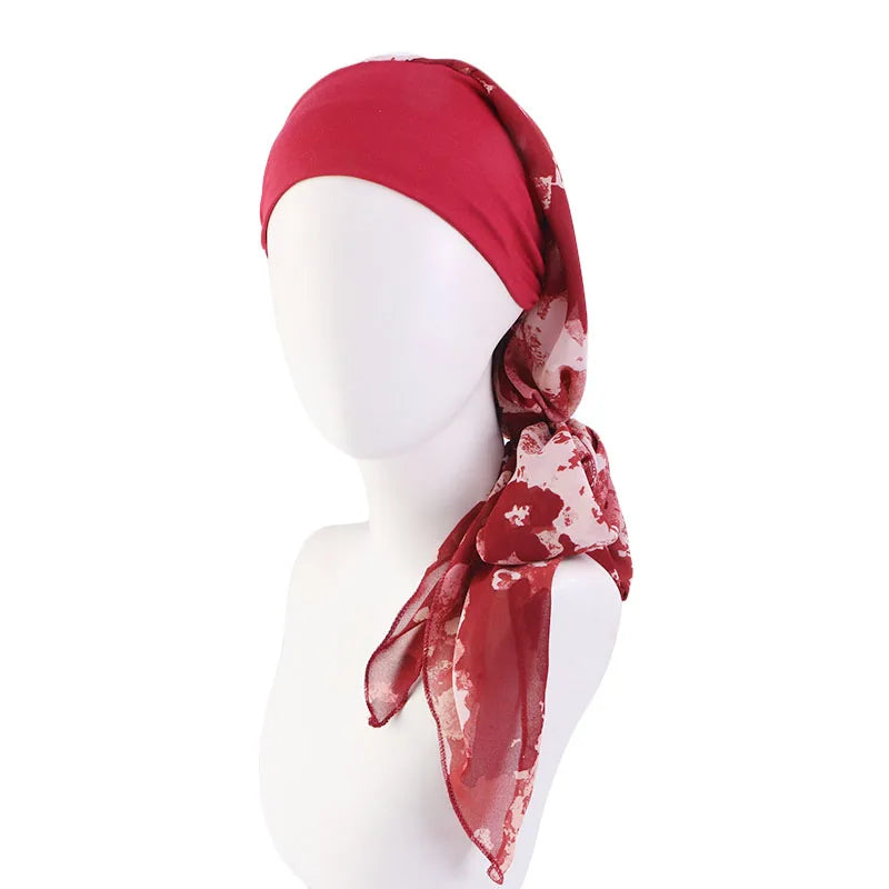 Turbante elástico con estampado de flores para mujer musulmana, para la cabeza preatado Hijab, Bandana para la pérdida de cabello, bufanda para la cabeza, novedad