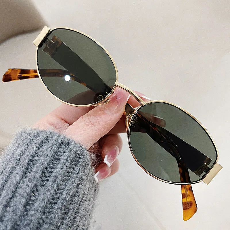 Gafas Sol Ovaladas Metal Tendencia Retro | Clásico Básico Gafas Protección UV400