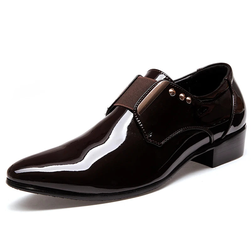 Mocasines Clásicos Hombre Charol | Punta Estrecha Sin Cordones Formales Negocios Boda
