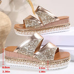 Sandalias de Cuña Doradas con Lentejuelas | Mujer