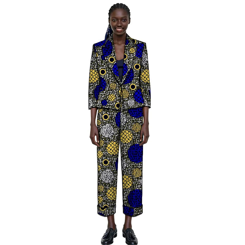 Traje Ankara Blazer Manga 3/4 y Pantalón Recto