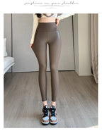 Leggings Cuero PU Polar Otoño Invierno | Empalmado Ajustado Sexy Rojo | Alta Elasticidad Cálida | Ticotrendy