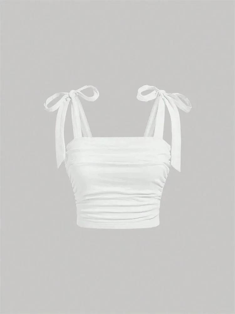 Top corto ajustado con tirantes anchos fruncidos y hombros descubiertos para mujer, ropa de verano 2024 Y2K, camisola rosa sin espalda, ropa de calle