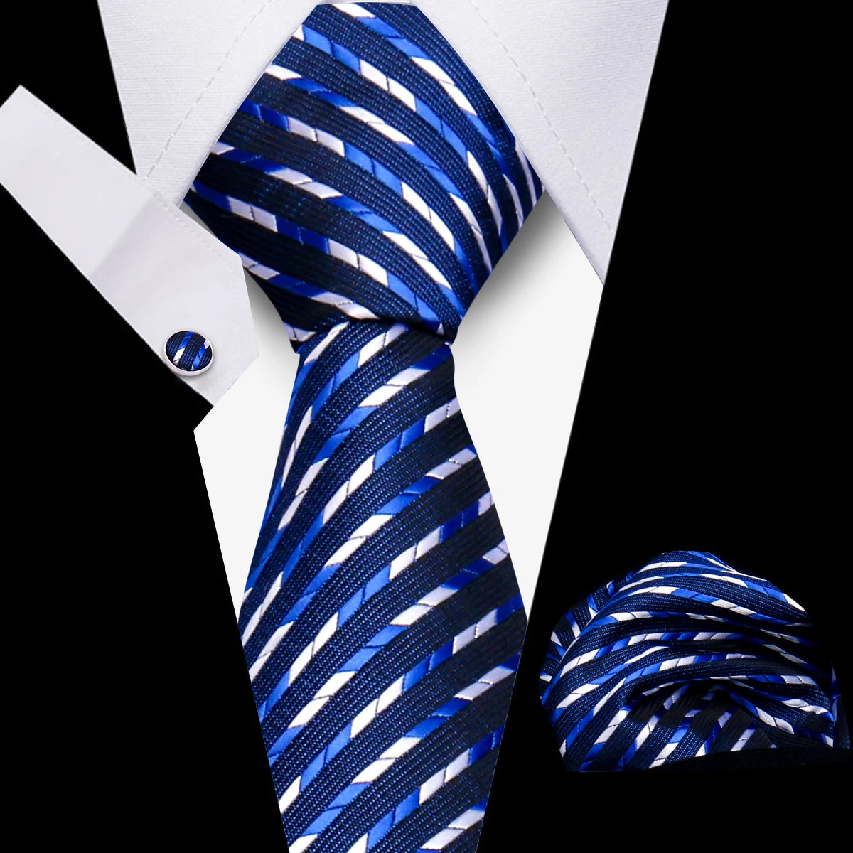 Conjunto Corbata Pañuelo Gemelos Negocios Boda Accesorio De Moda