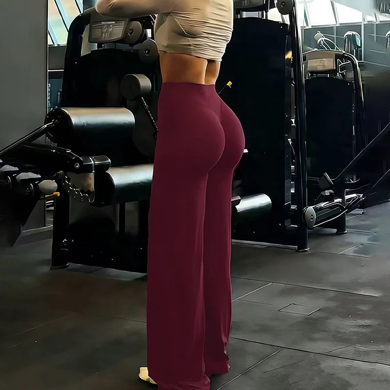 Mallas de pierna ancha para entrenamiento de gimnasio para mujer, pantalones de Yoga sueltos con Control de barriga de cintura alta, pantalones deportivos rectos para levantamiento de cadera gris