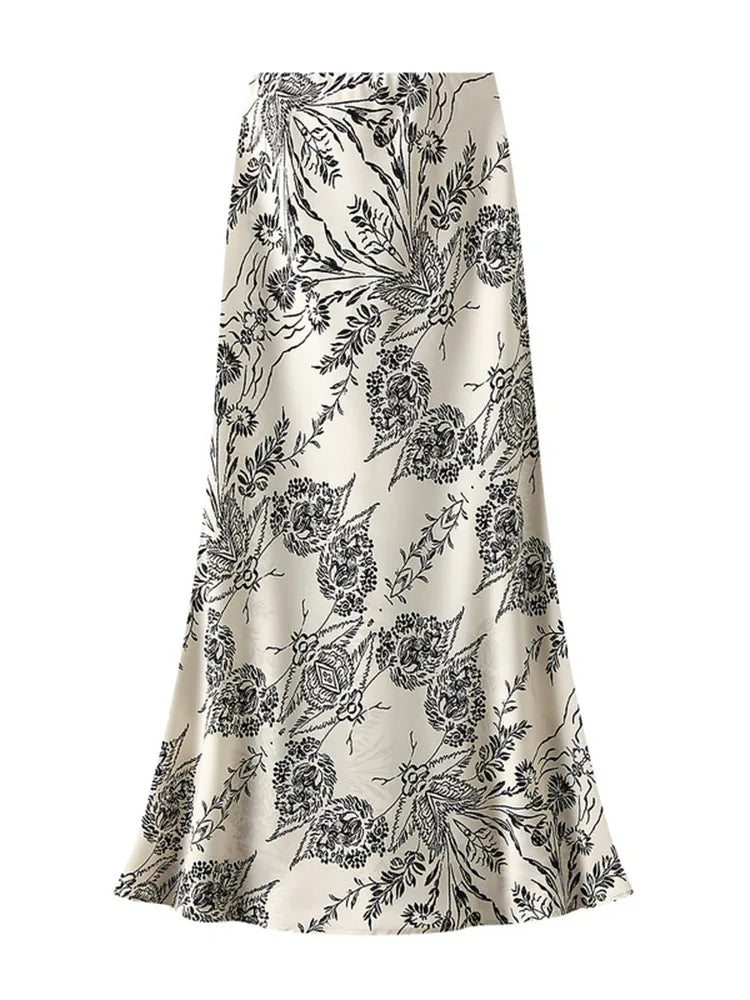 Falda Vintage de Satén | Estampado Floral Elegante