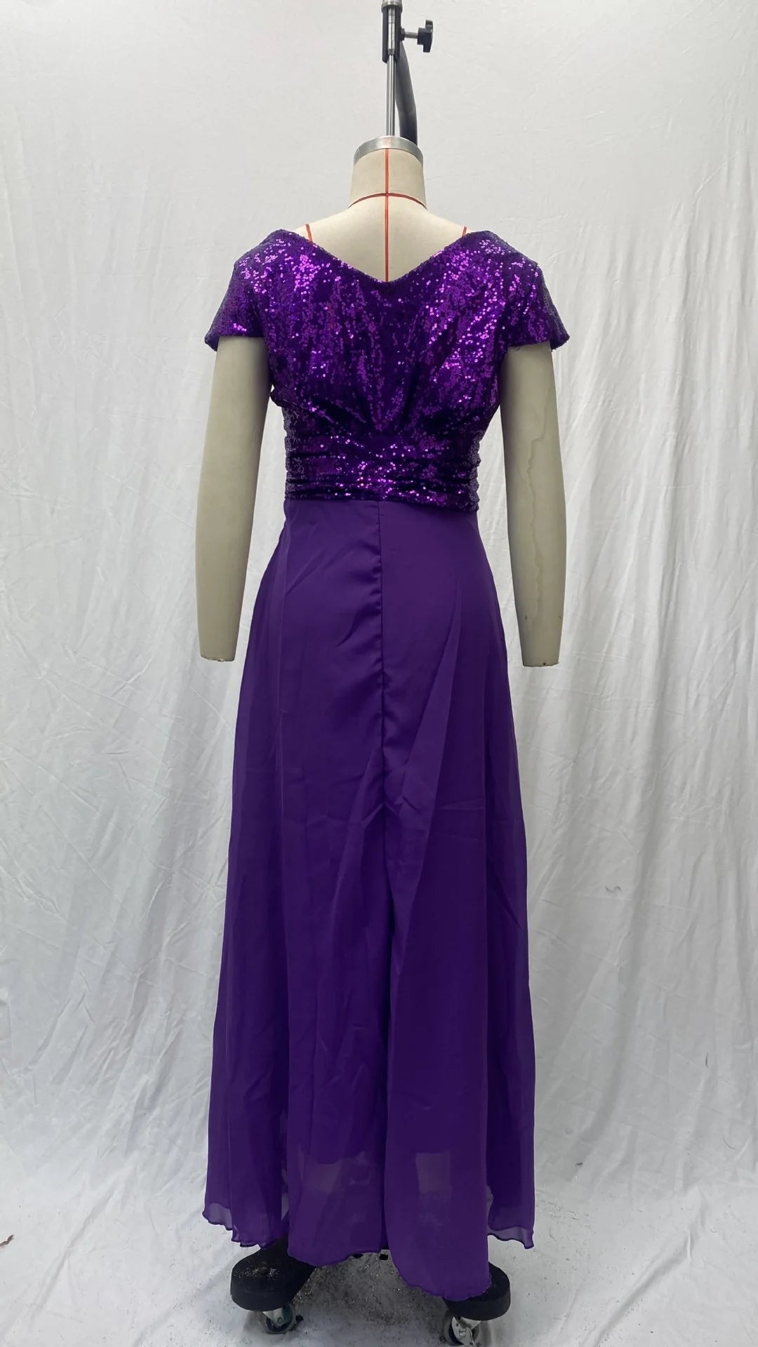 Vestido elegante de gasa con lentejuelas para mujer, cuello en V, dobladillo plisado, lentejuelas femeninas, vestido largo de cóctel para graduación, vestido de noche de boda