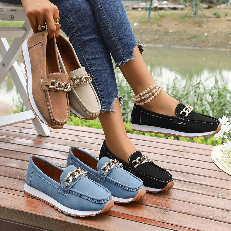 Mocasines con Plataforma y Cadena Metálica | Cuero PU | Suela Blanda Antideslizante