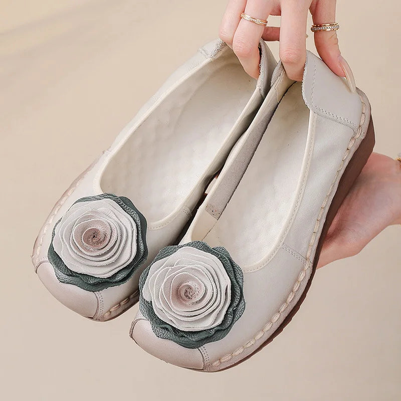 Mocasines Étnicos De Flores | Cuero Genuino Estilo Retro Lujoso Casual