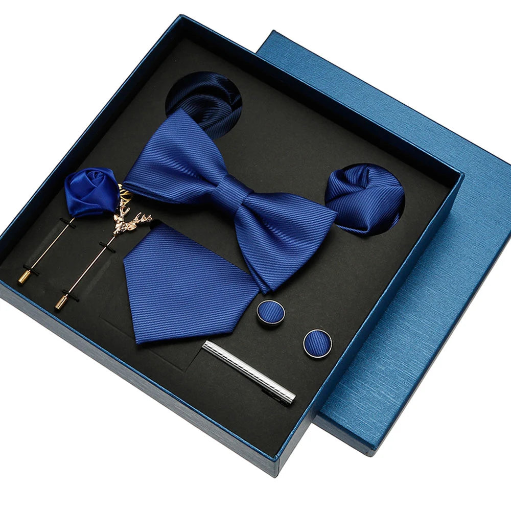 Set de Lujo Corbata Pajarita Pañuelo Gemelos Estilo Tico Elegante
